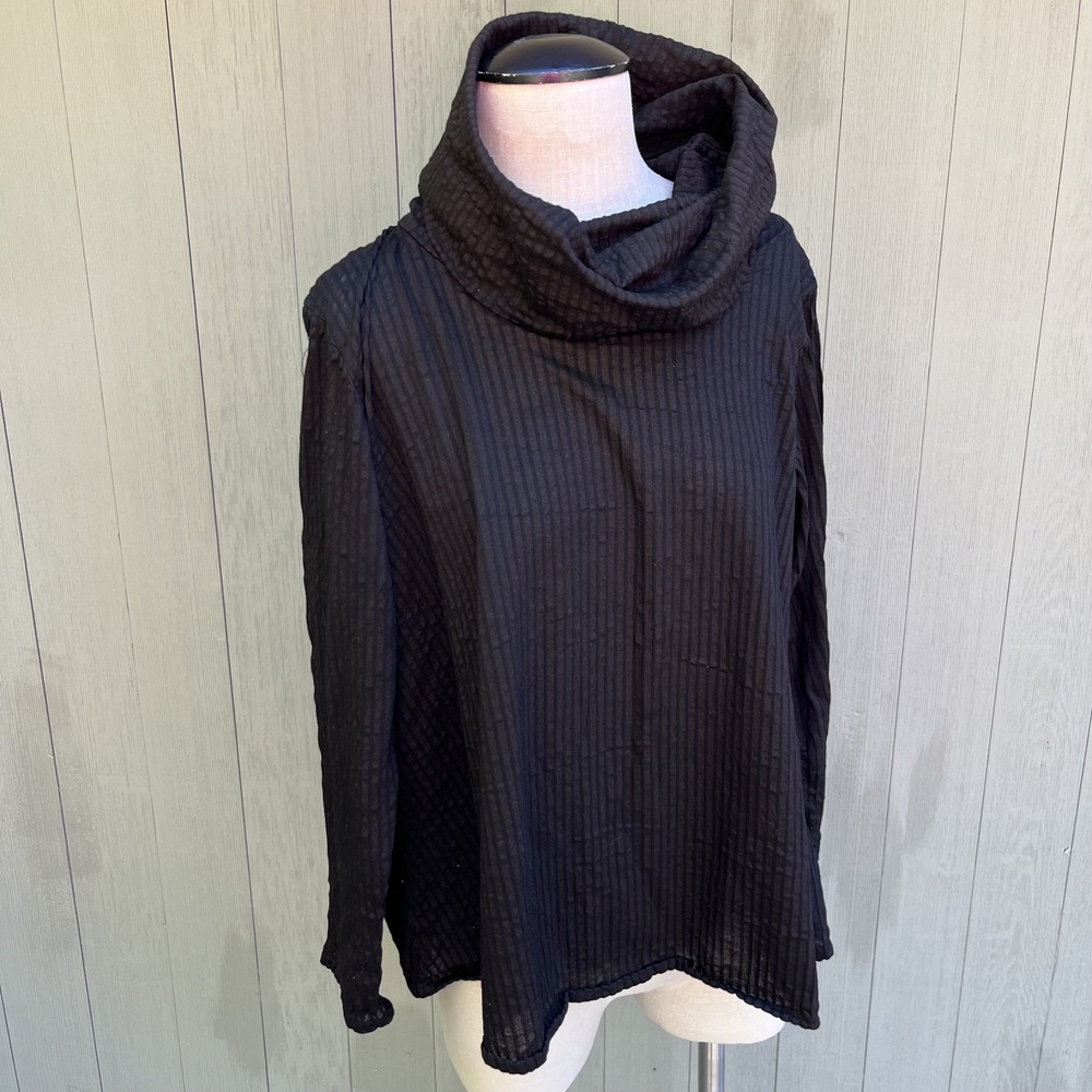 CUT LOOSE Brown/Black Stripe Crinkle Cowl Neck Pullover Top -‎ S